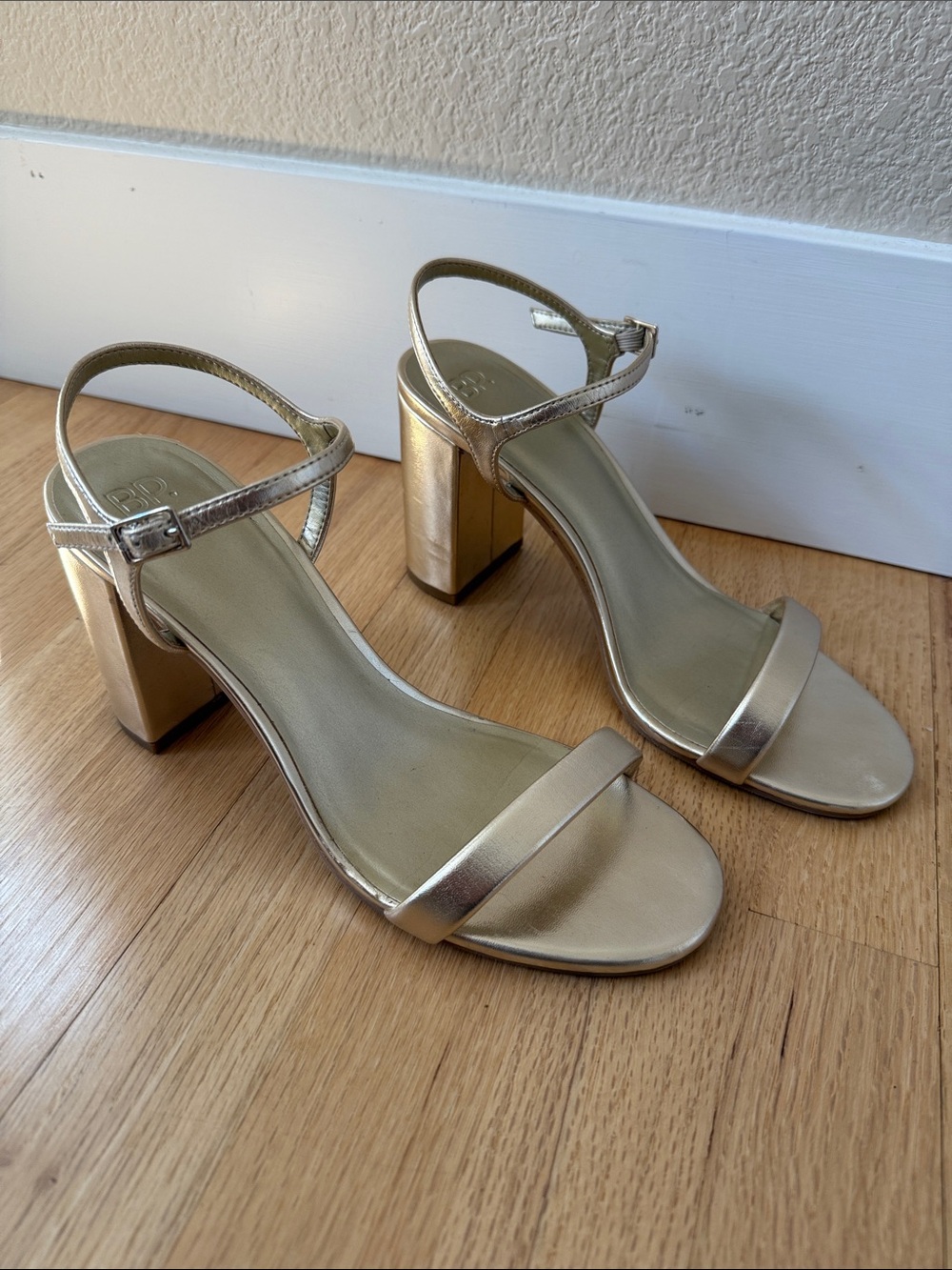 Champagne Gold Ankle Strap Block Heel Sandals - Women